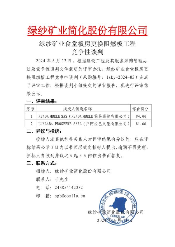 4.绿纱矿业食堂板房更换阻燃板工程竞争性谈判评标结果公示 (1)